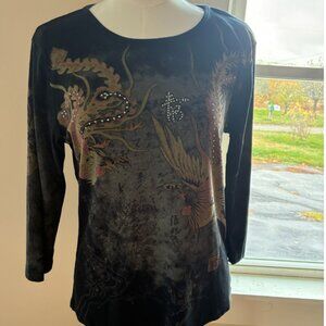 Vintage 90s 00s Y2K Asian Print Sequin Katina Marie Shirt